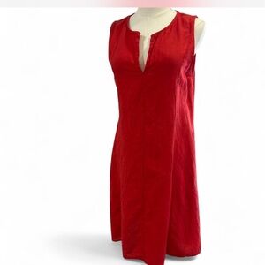 100% Linen Travel Dress in Rosé Red Sleeveless Midi Length Lagenlook Woman Small